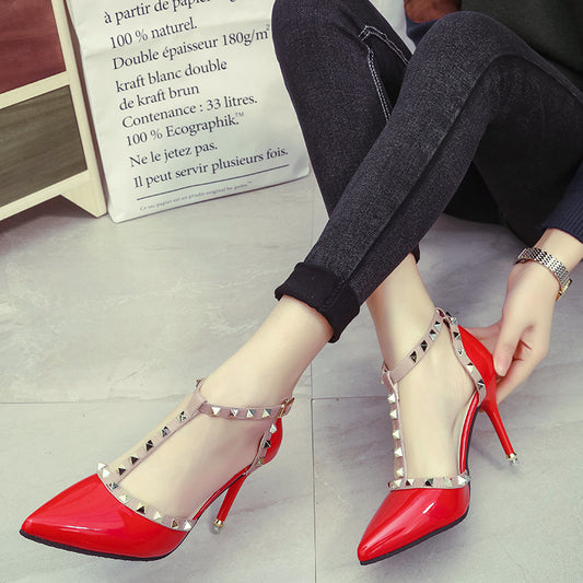 Studded pointed high heels