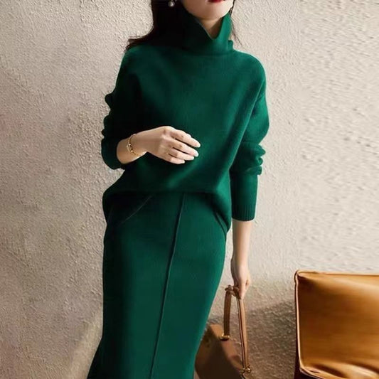French Socialite Graceful And Fashionable Sweater Set Women's Sweater Skirt Turtleneck Two-piece Set