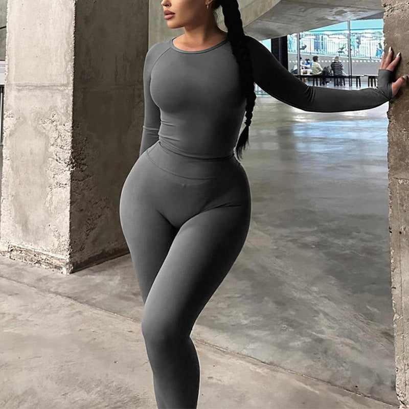 Long Sleeve Round Neck Top Package Hip Skinny Trousers High Elastic Sports Yoga Body-hugging Suit