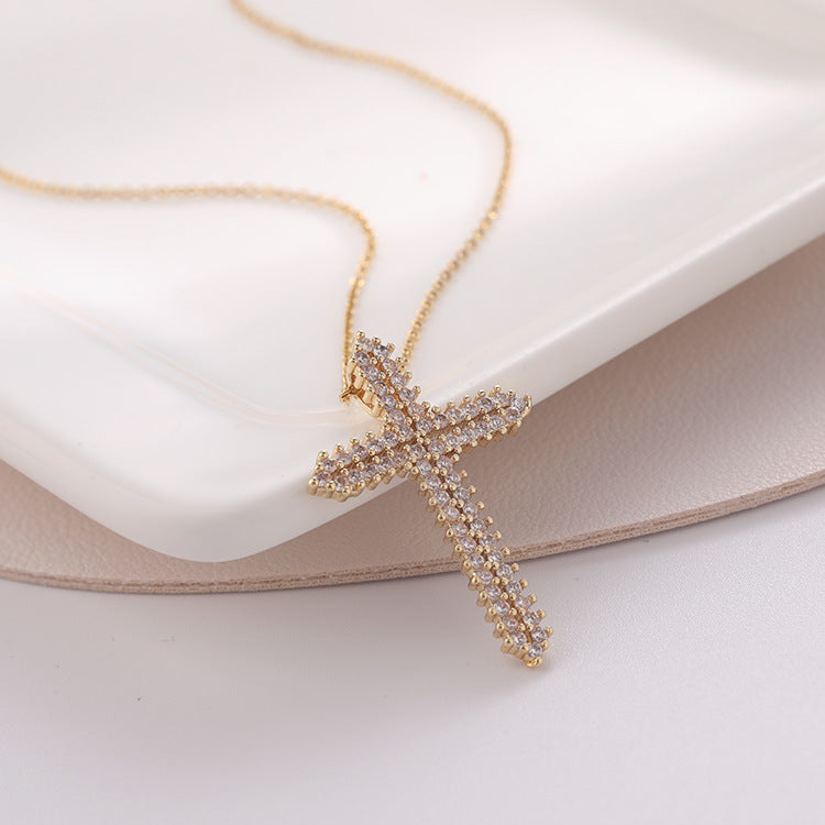 Micro Zircon Color Cross Pendant Necklace