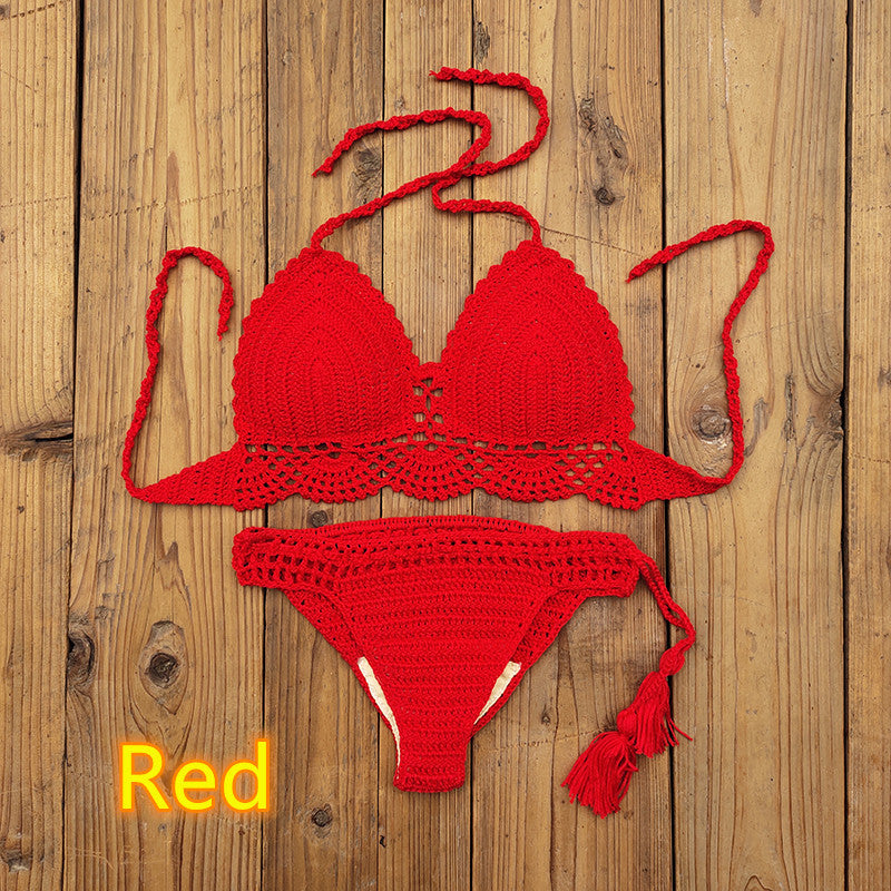 Women's Fashion Solid Color Handmade Crochet Bikini Suit