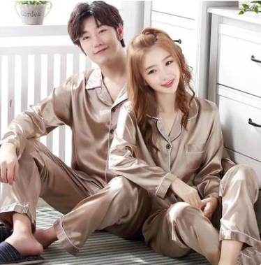 New Wedding Couple Pajamas Spring And Autumn Red Female Bridal Ice Silk Home Service Suit Natal Male Summer Bride