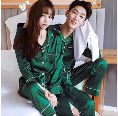 New Wedding Couple Pajamas Spring And Autumn Red Female Bridal Ice Silk Home Service Suit Natal Male Summer Bride