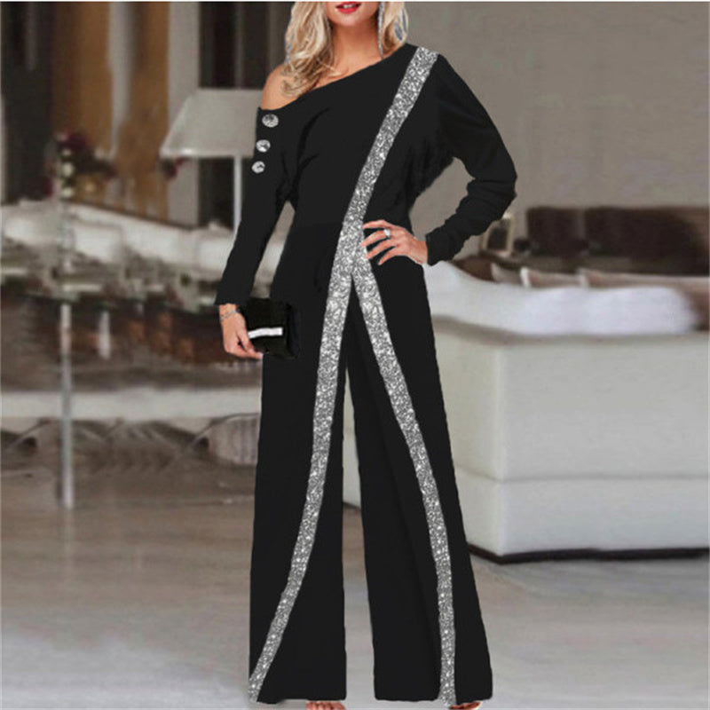 Fashion Wide-leg Pants Long Sleeve Jumpsuit