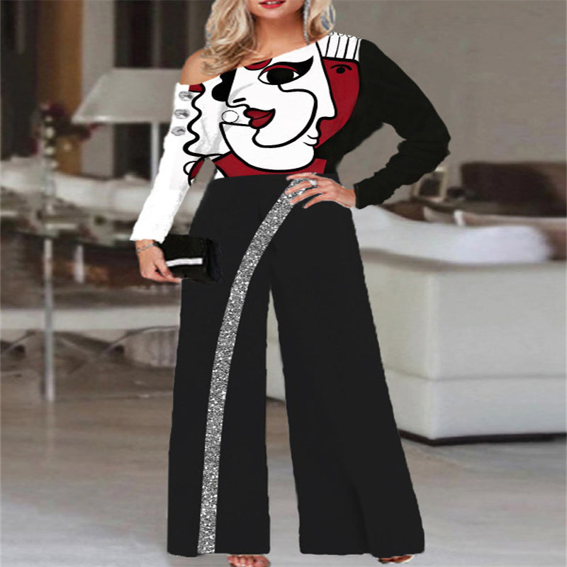 Fashion Wide-leg Pants Long Sleeve Jumpsuit