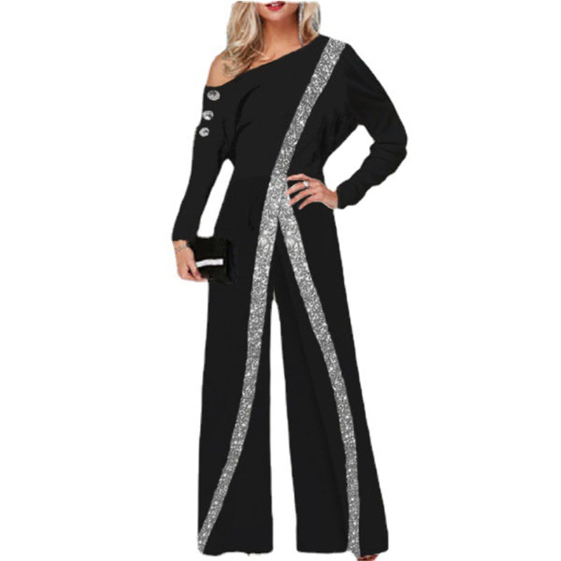 Fashion Wide-leg Pants Long Sleeve Jumpsuit