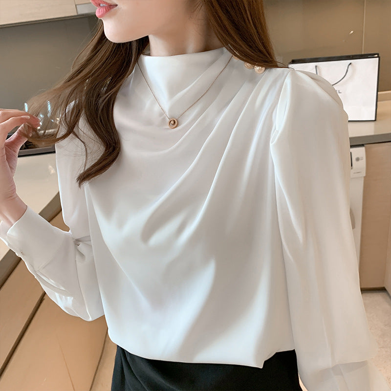 Fashion Satin Shirt Women Puff Sleeve