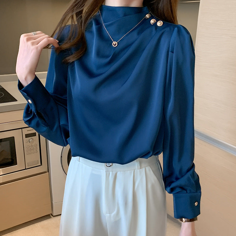 Fashion Satin Shirt Women Puff Sleeve