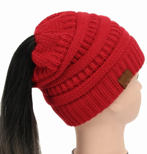 High Bun Ponytail Beanie Hat Chunky Soft Stretch Cable Knit Warm Fuzzy Lined Skull Beanie Acrylic Hats Men And Women