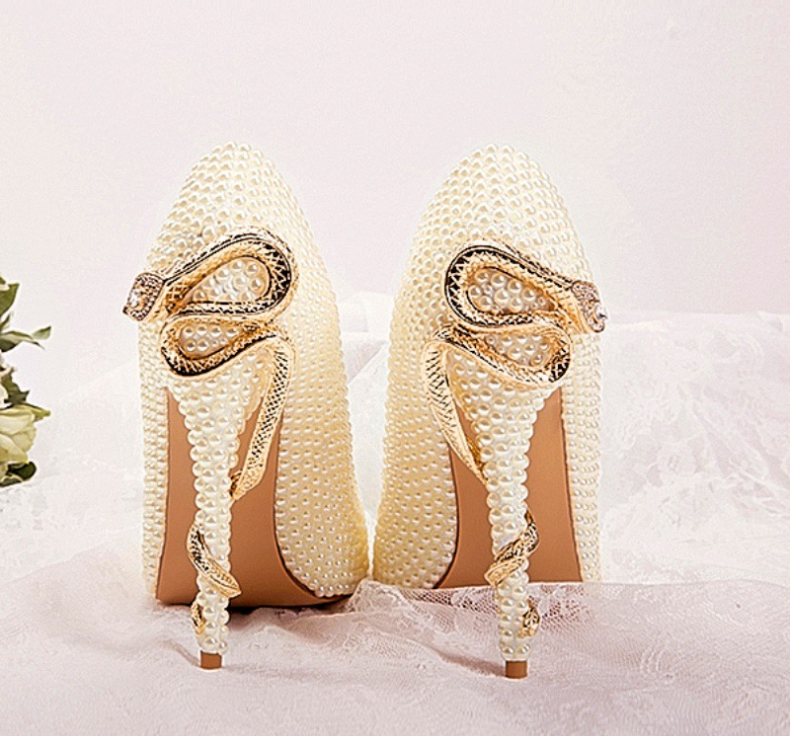 Women's Diamond Studded By Hand Green Snake-shaped Stiletto Heels