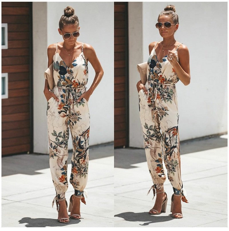 Women's Jumpsuit Flowers Print Spaghetti Strap Romper