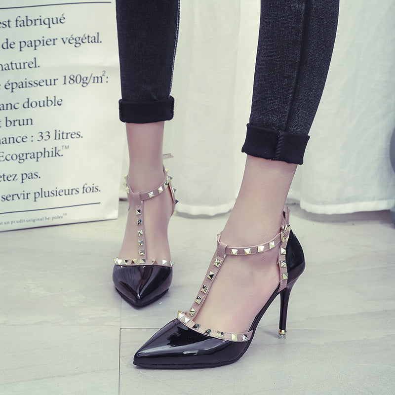 Studded pointed high heels