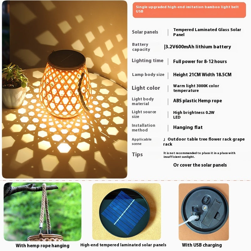 Solar Garden Lamp Rattan Floor Garden Ambience Light