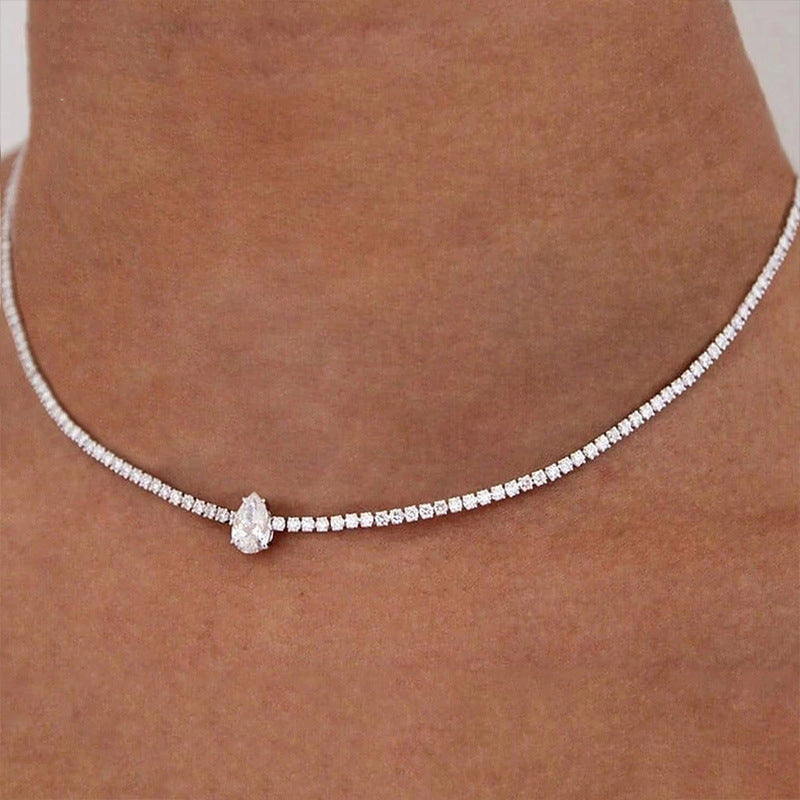 Ladies New Zircon Water Drops Necklace