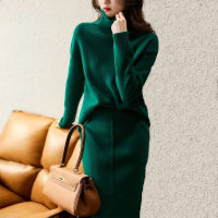 French Socialite Graceful And Fashionable Sweater Set Women's Sweater Skirt Turtleneck Two-piece Set