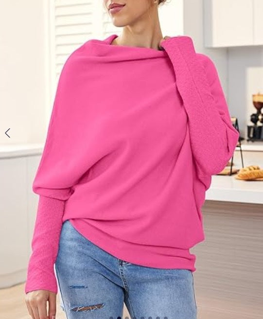 Solid Off-shoulder Batwing Sleeve Sweater Fashion Round Neck Temperament Pullover Top Womens Clothing