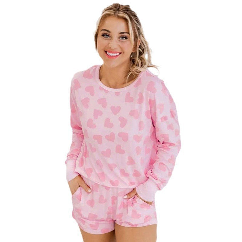 Heart Shape Printed Home Two-piece Women's Clothing