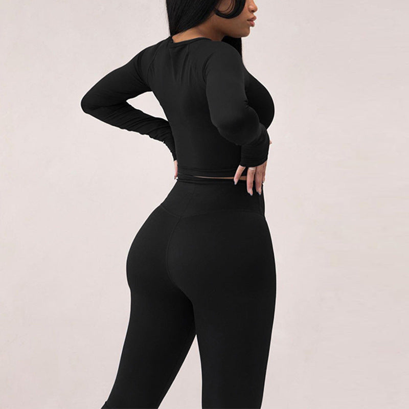 Long Sleeve Round Neck Top Package Hip Skinny Trousers High Elastic Sports Yoga Body-hugging Suit