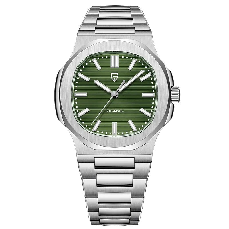 Men's Stainless Steel Automatic Mechanical Waterproof Barrel-shaped Wristwatch