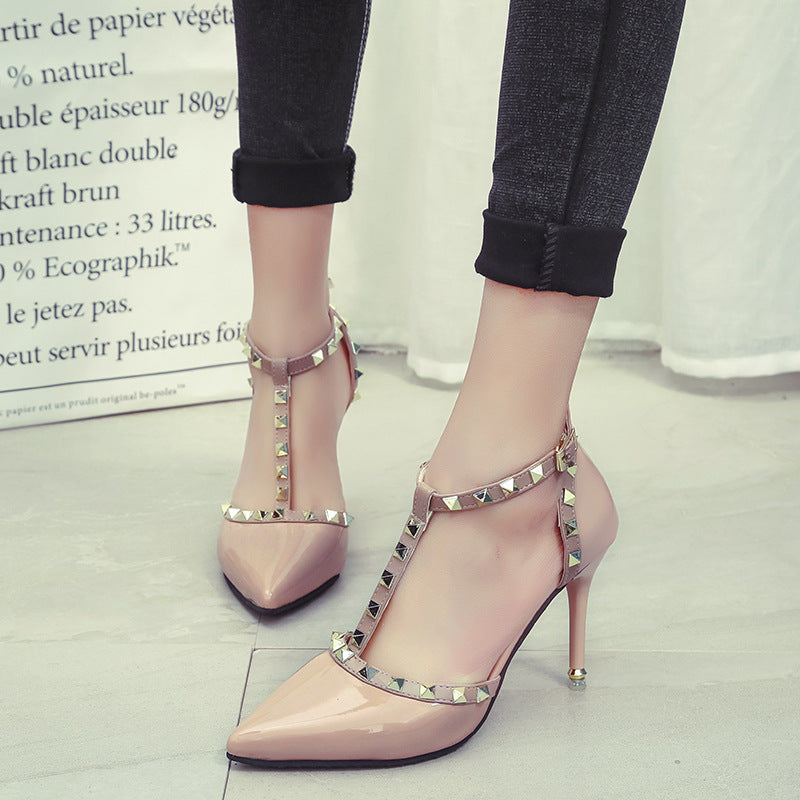 Studded pointed high heels