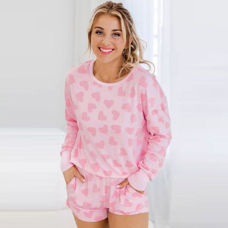 Heart Shape Printed Home Two-piece Women's Clothing