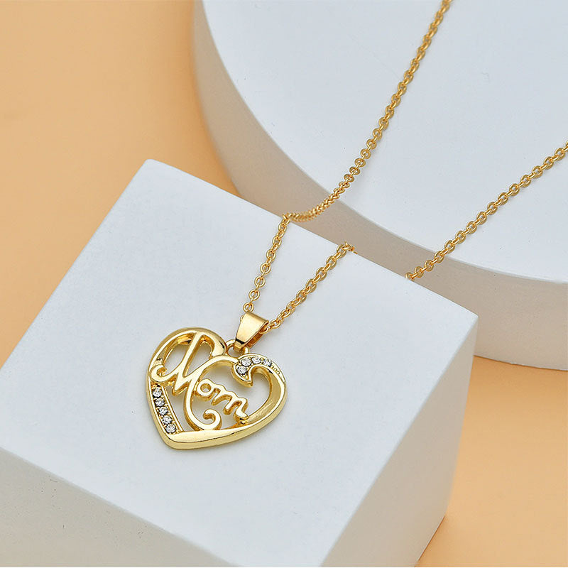 Mother's Day Mom Heart Shape With Diamond Letter Necklace For Women Fine Jewelry Women Accessories Fashion Jewelry