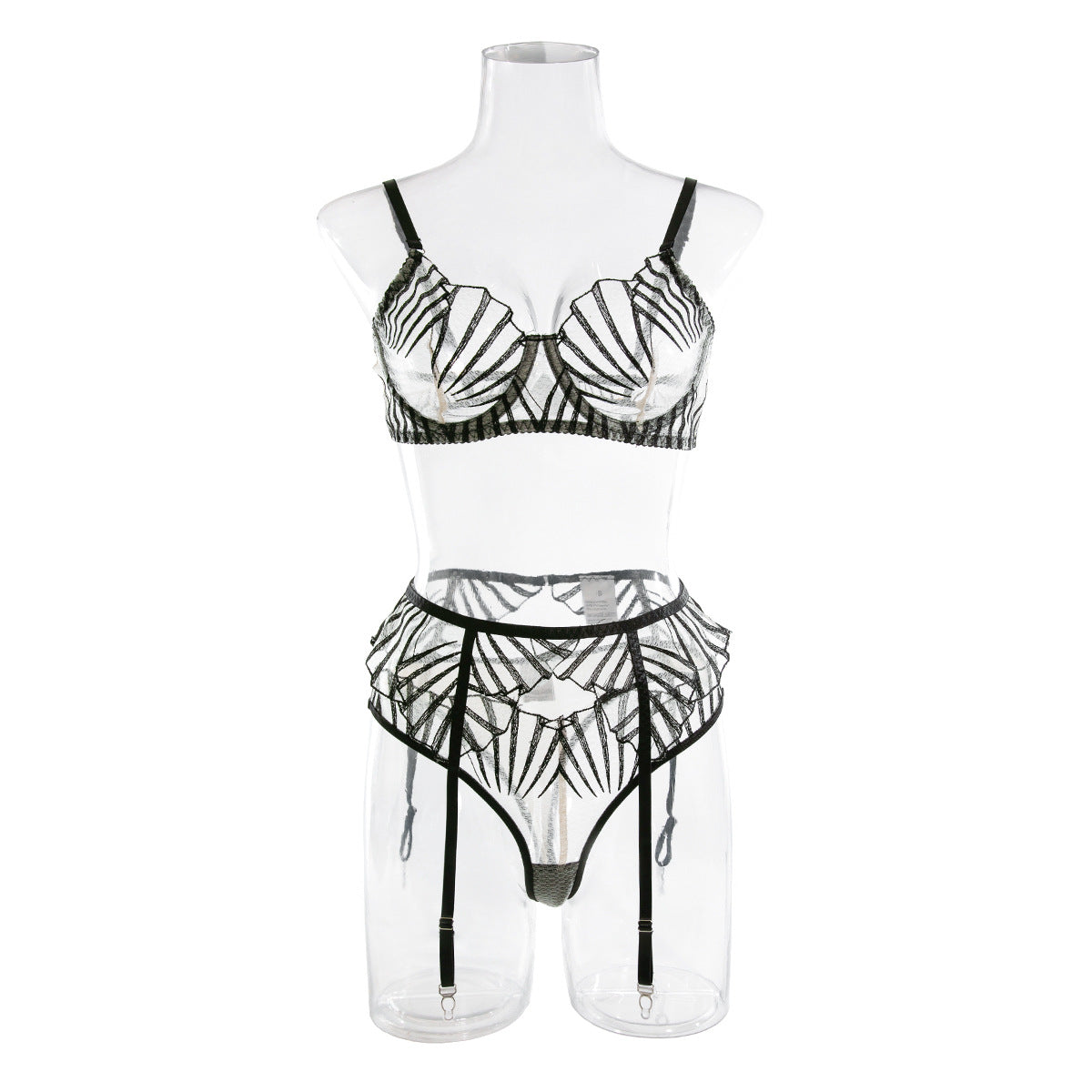 Women's Embroidered Underwear See-through Three-piece Set