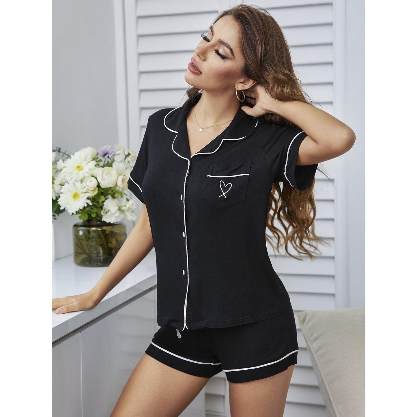 Women's Fashion Short-sleeved Shirt Shorts Suit