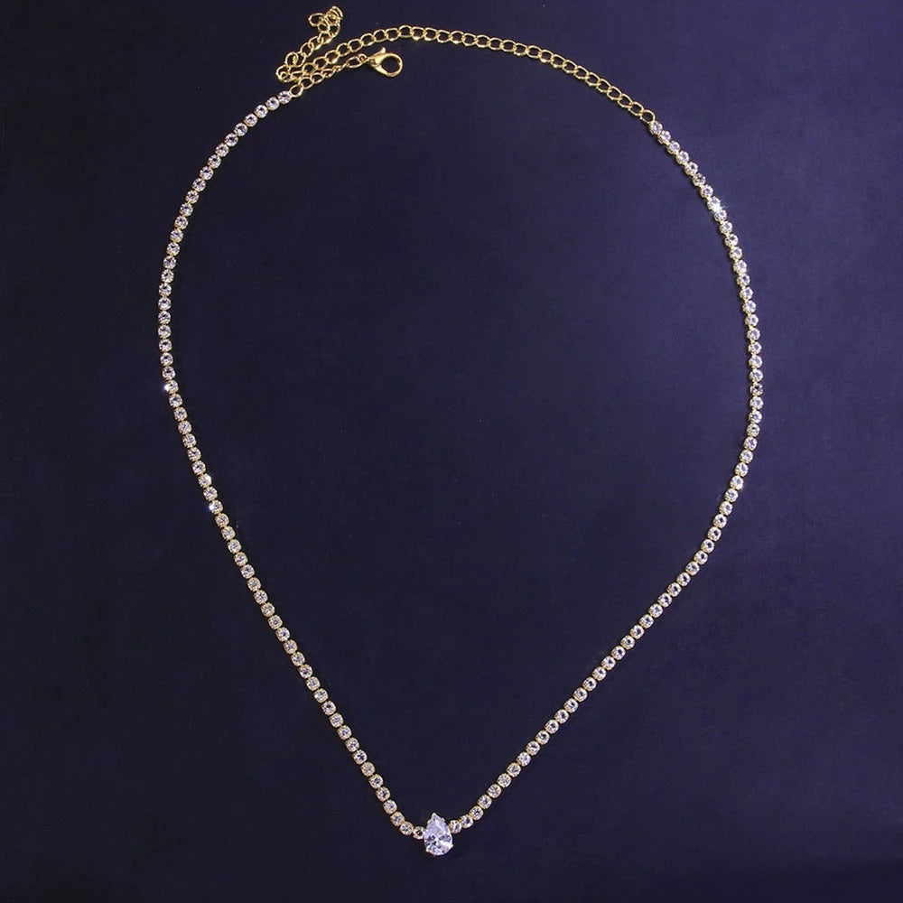 Ladies New Zircon Water Drops Necklace