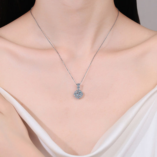 S925 Silver Diamond Necklace For Women Round Bag Pendant Fashion Commuter