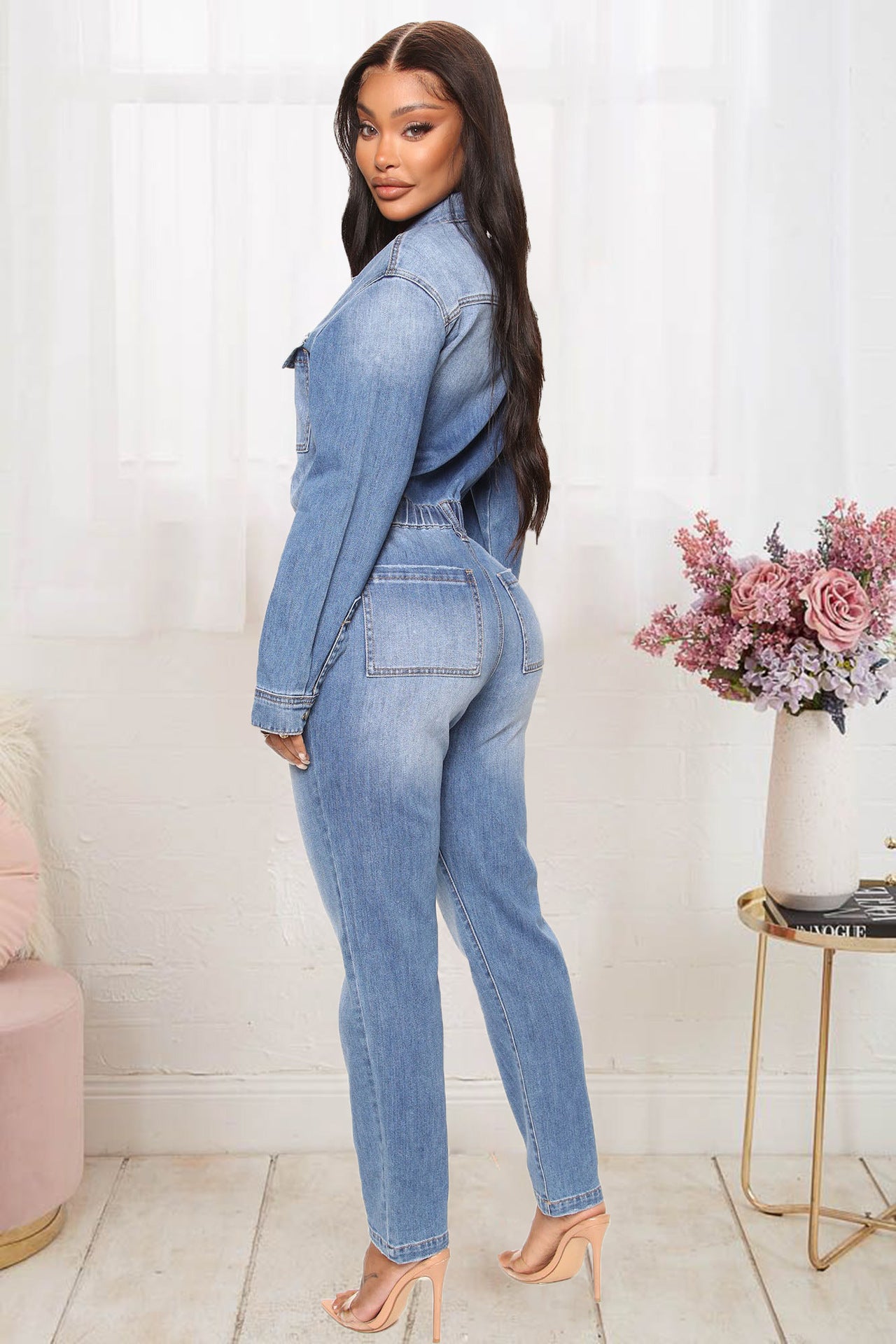 Slim-fit Stretch Foot Wash Denim Jumpsuit