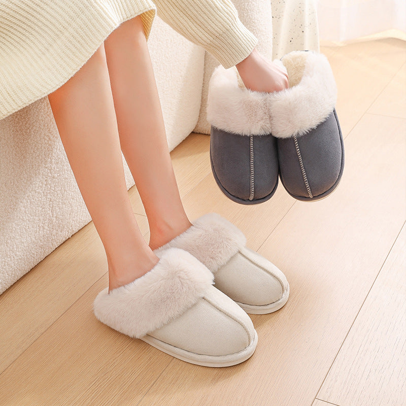 Winter Warm Plush Home Slippers Indoor Fur Slippers Women Soft Lined Cotton Shoes Comfy Non-Slip Bedroom Fuzzy House Shoes Women Couple