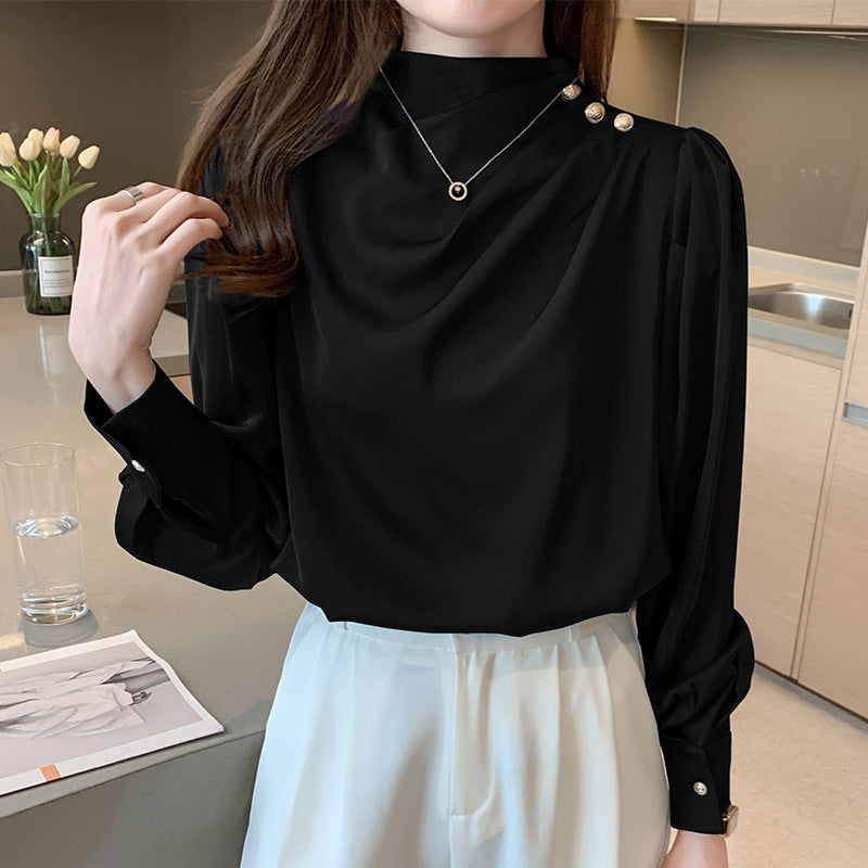 Fashion Satin Shirt Women Puff Sleeve