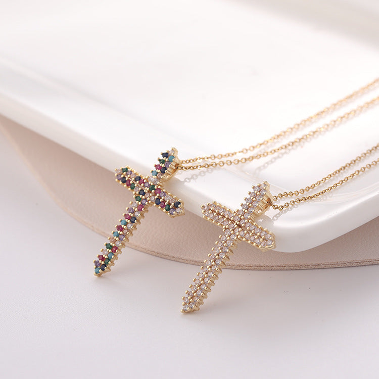 Micro Zircon Color Cross Pendant Necklace