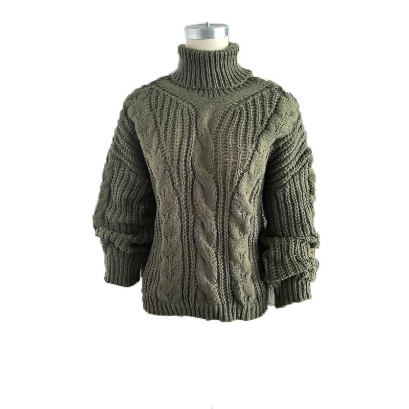 Women's Cable Knit Turtleneck Sweater, Classic Long Sleeve Winter Knitwear For Casual And Formal Wear
