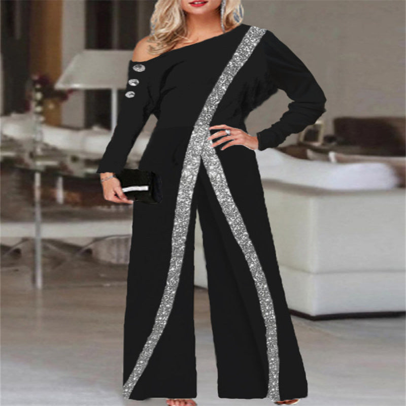 Fashion Wide-leg Pants Long Sleeve Jumpsuit