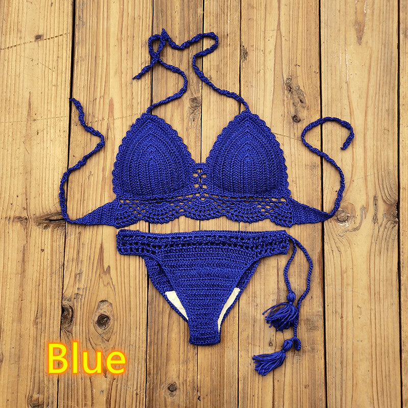 Women's Fashion Solid Color Handmade Crochet Bikini Suit