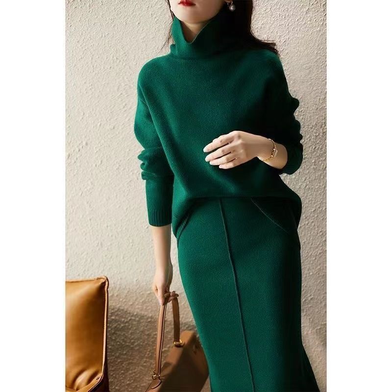 French Socialite Graceful And Fashionable Sweater Set Women's Sweater Skirt Turtleneck Two-piece Set