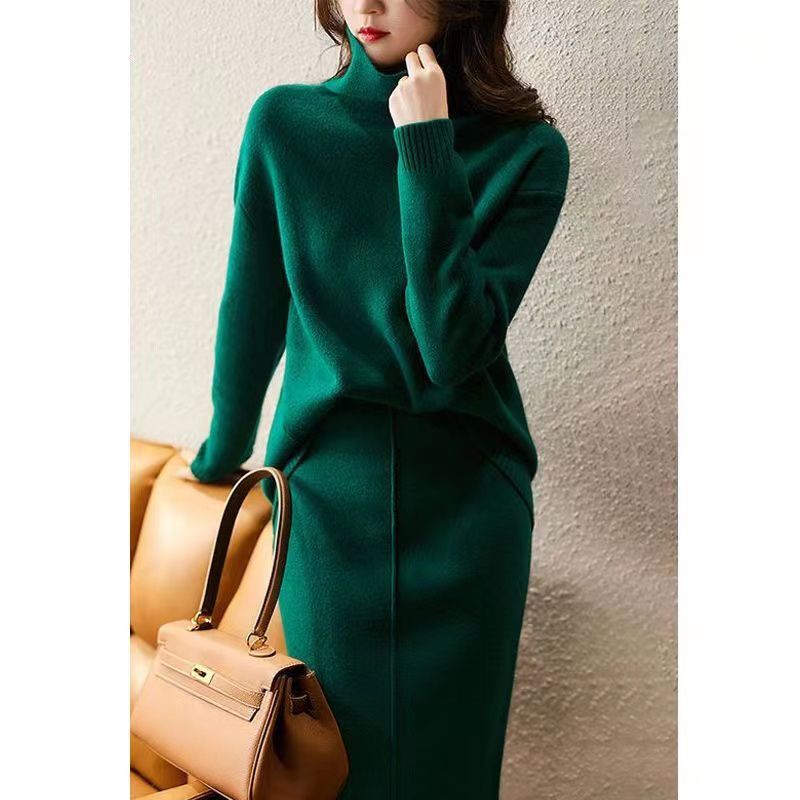 French Socialite Graceful And Fashionable Sweater Set Women's Sweater Skirt Turtleneck Two-piece Set